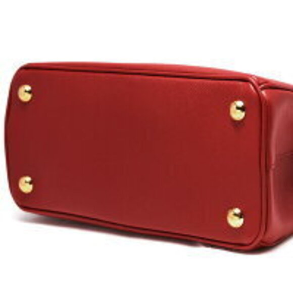 Prada Tote Shoulder Bag Saffiano Lux Triangle Logo Plate Four Red - Picture 3 of 5